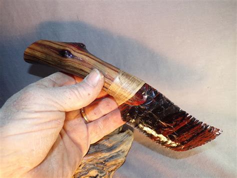 Triple Flow Obsidian Skinning Knife Manzanita Handle Flint Knapping