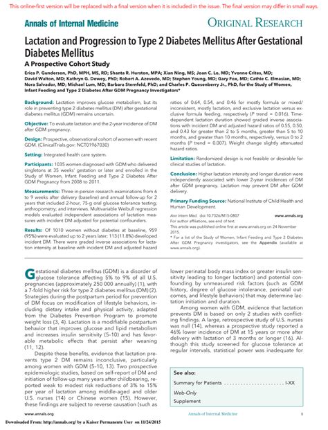 Pdf Lactation And Progression To Type 2 Diabetes Mellitus After Gestational Diabetes Mellitus