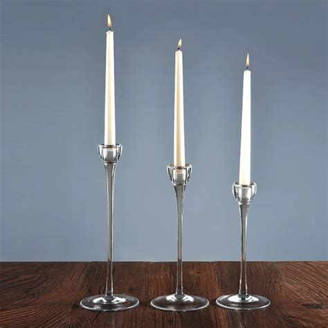 Customize Tall Stem Glass Taper Candle Holder 3 Size Set For Wedding Home Decor Buy Long Stem