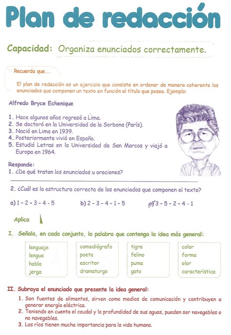 Razonamiento Verbal Cuarto Grado Primaria Plan De Redacción Recuerda Que El Plan De Redacción