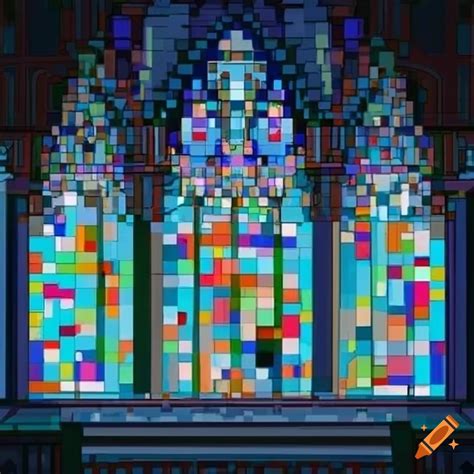 A Pixel Art Church With Stained Glass Windows On Craiyon