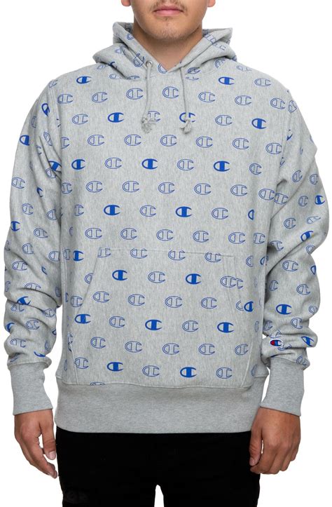 Champion Reverse Weave All Over Print Pullover Hoodie S2974 Gry Shiekh