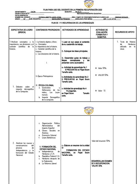 Plan De Recuperacion 2022 Pdf Honduras Imperio Español