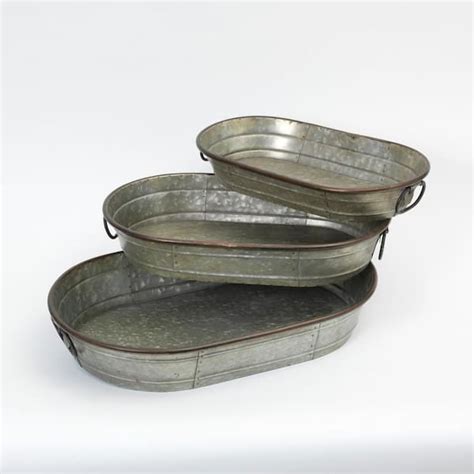 GERSON INTERNATIONAL Galvanized Metal Planter Trays Set Of 3