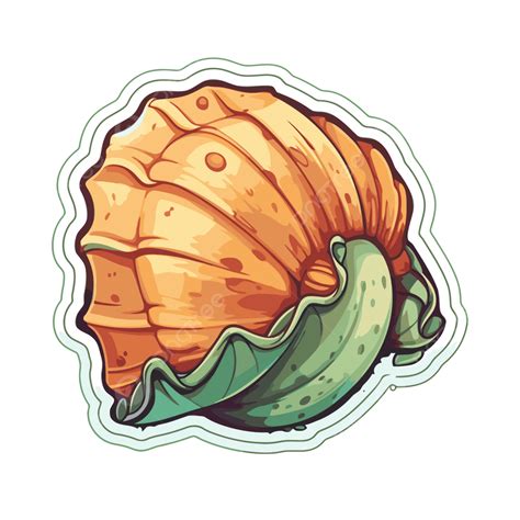 Sticker Of A Sea Shell With Green Leaves Clipart Vector Sticker Design