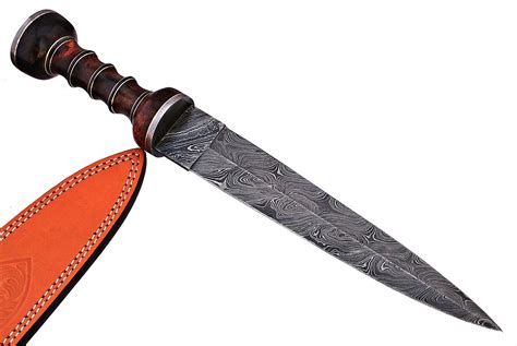 Custom Handmade Damascus Steel Blade Roman Gladius Dagger Rose Wood Handle