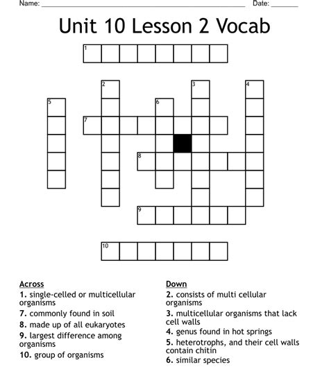 Unit 10 Lesson 2 Vocab Crossword Wordmint