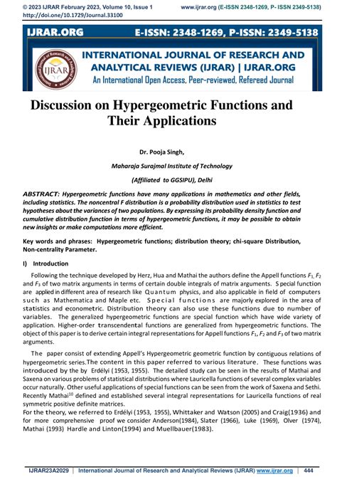 Pdf Discussion On Hypergeometric Functions And Their Applications