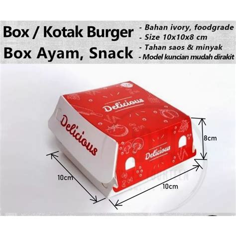 Jual Kemasan Burger 10x10x8 Cm Isi 100 Pcs Dus Burger Box Burger