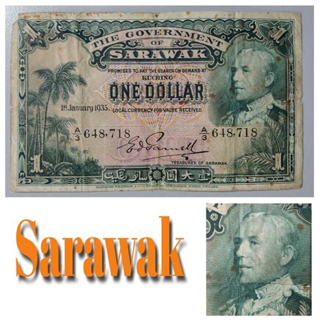 Sarawak Dollar White Rajah Sir Charles Vyner Brooke One Dollar S