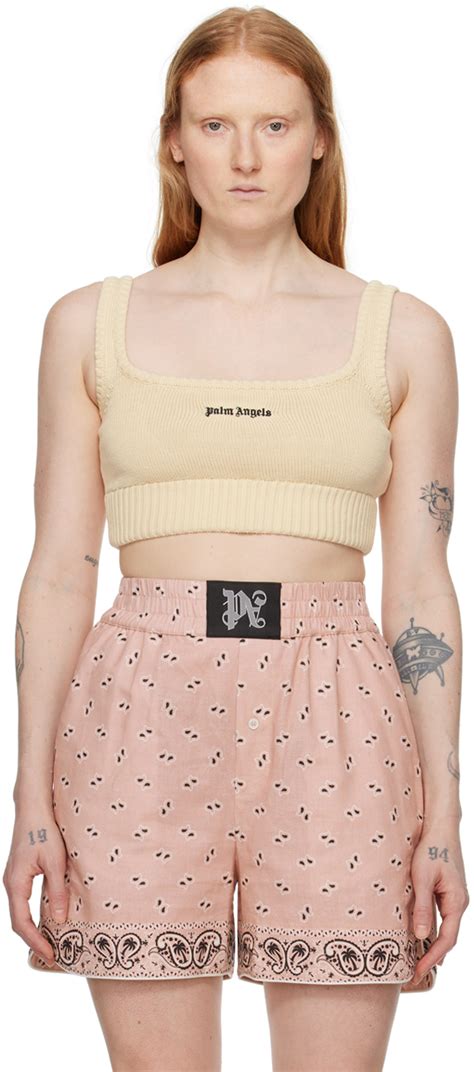 Palm Angels Off White Cropped Tank Top Ssense