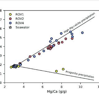 Plot Of Sr Ca Versus Mg Ca Weight Ratios In Pore Water Of Cores