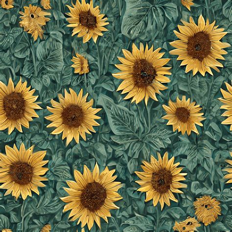 Gráfico Vintage De Girasoles Y Vegetación · Creative Fabrica