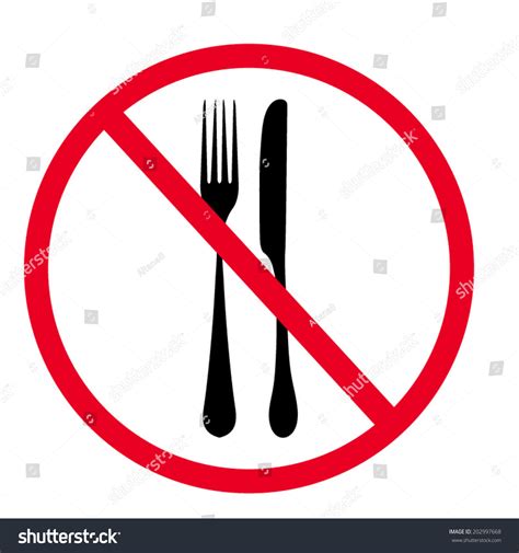 Eat Sign Icon Cutlery Symbol Fork And Knife Red Prohibition Sign Stop Symbol Stock Vector