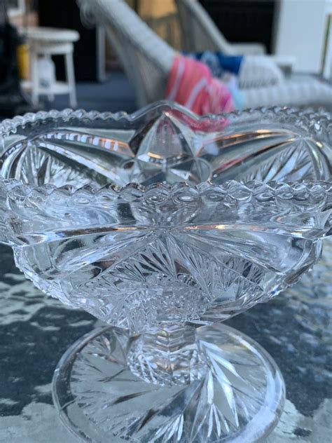 Vintage Cut Glass Pedestal Bowl Candy Dish With Hobstar Design Etsy