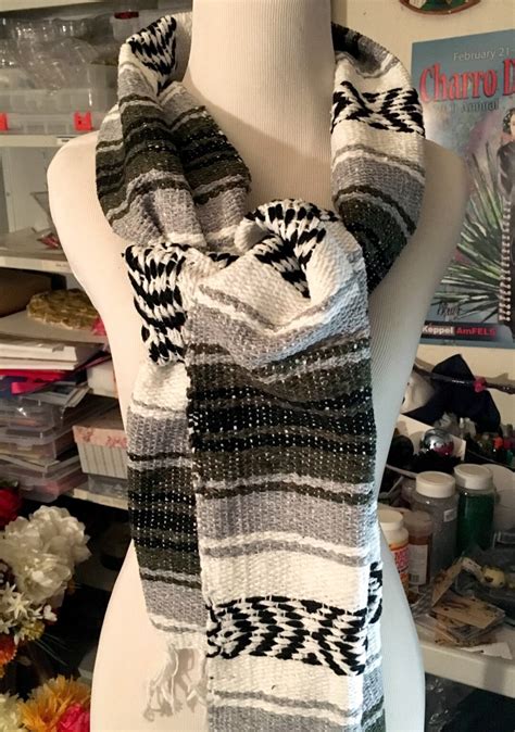 Mexican Serape Scarf Blanket Wrap Scarves Black Olive Grey White Poncho