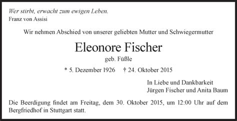 Traueranzeigen Von Eleonore Fischer Stuttgart Gedenkt De