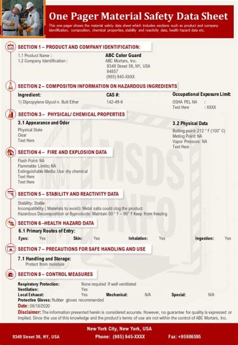 One Pager Material Safety Data Sheet Presentation Report Infographic