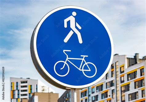 Pedestrian bicycle sign, road bike cycle. Walk path lane safety traffic ...