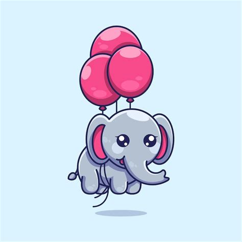 Lindo Elefante Volando Con Dibujos Animados De Globo Vector Premium