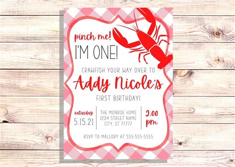 Girls Crawfish Boil Birthday Party Invitation Pink And Red Plaid Etsy