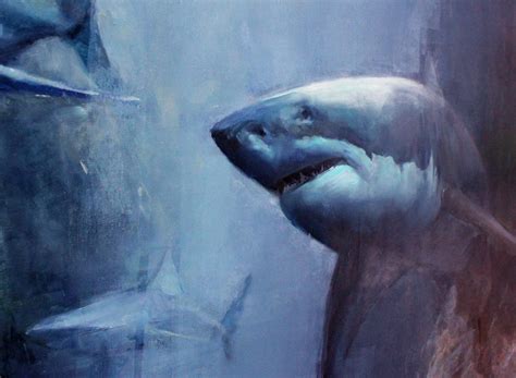 Great White Shark Original Painting on Canvas, Ocean Life Painting ...