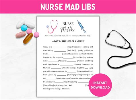 Printable Nurse Mad Libs Game Nursing Theme Fun Graduation Game