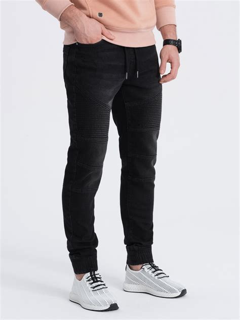 Men S Denim Jogger Pants With Stitching Black V Om Padj Ombre