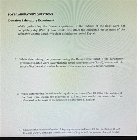 Solved POST LABORATORY QUESTIONS Due After Laboratory Chegg