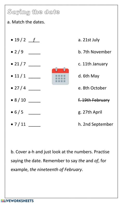 Dates Interactive Worksheet For Language Arts