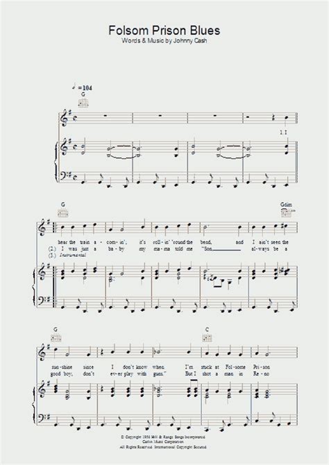 Folsom Prison Blues Piano Sheet Music Onlinepianist