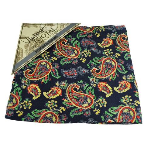 Tootal Navy Blue Red Green Yellow Paisley Patterned Silk Pocket