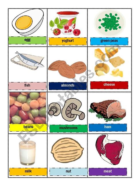 Proteins Food Memory Cards Flash Cards Esl Worksheet By Katarinagrade