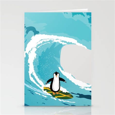 Surfing Penguin Greeting Card By Yanatibear Set Of 3 Folded Cards 5