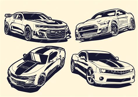 Premium Vector Vector Set Of Muscle Car Outline With Hand Drawn Style