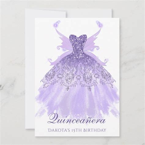 Invitación Fairy Wing Gown Glam Iridiscente Púrpura De Lave Purple Birthday