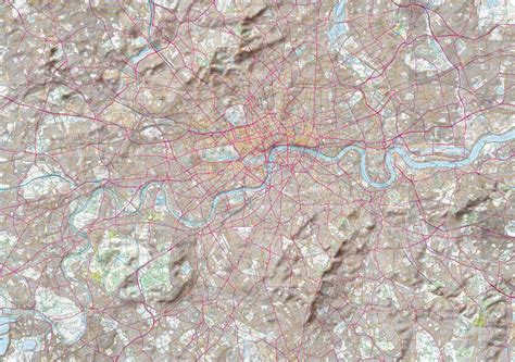 Map Poster - London Ordnance Survey Explorer Map with Hillshading from ...