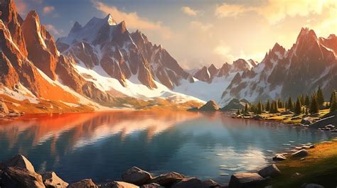 Premium AI Image A Serene Lake Reflecting The Surrounding Mountains