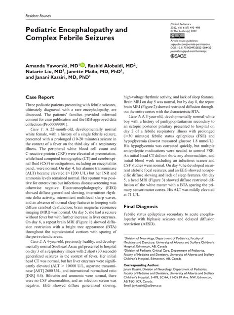 Pdf Pediatric Encephalopathy And Complex Febrile Seizures