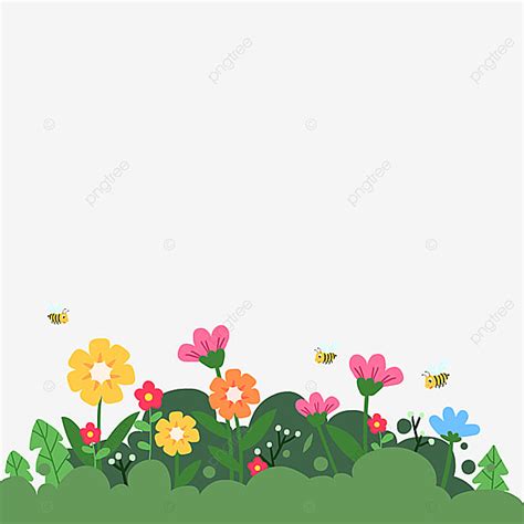 Spring Bloom Hd Transparent, Spring Flowers Blooming Bee Flying Cartoon ...