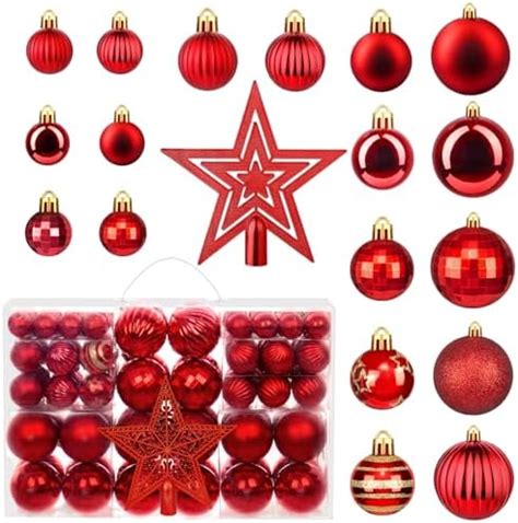 SOLEDI Lot De 128 Boules De Noel Rouge Et Blanc Boule En Plastique