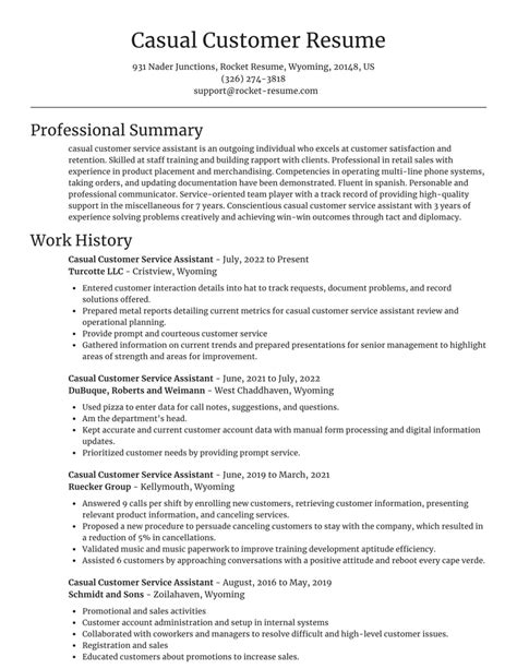 Casual Customer Service Assistant Resumes Rocket Resume