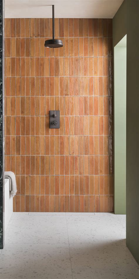 Hoxton Burnt Orange Gloss Porcelain Tiles Mandarin Stone Bathroom Inspiration Decor