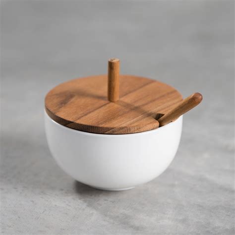 Salt Cellar With Wood Lid And Spoon Salt Cellar Kitchen Sets