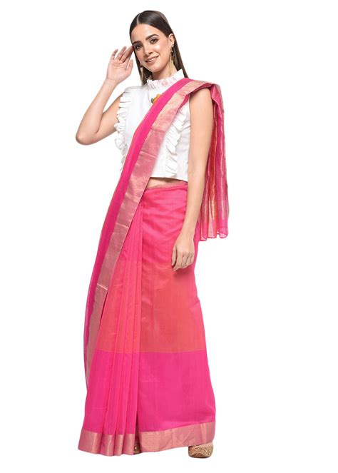 Get Pink Chanderi Cotton Silk Shaded Woven Saree At 2800 LBB Shop