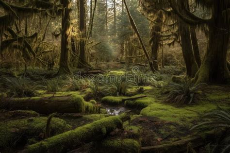 Serene Forest With Moss Covered Trees And The Sound Of Birds Singing