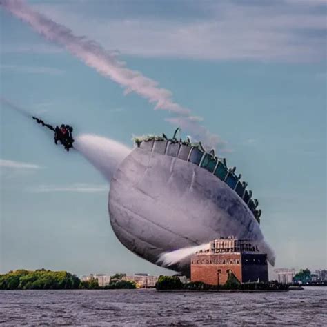 Disaster Photography Giant Zeppelin After Collision Stable Diffusion