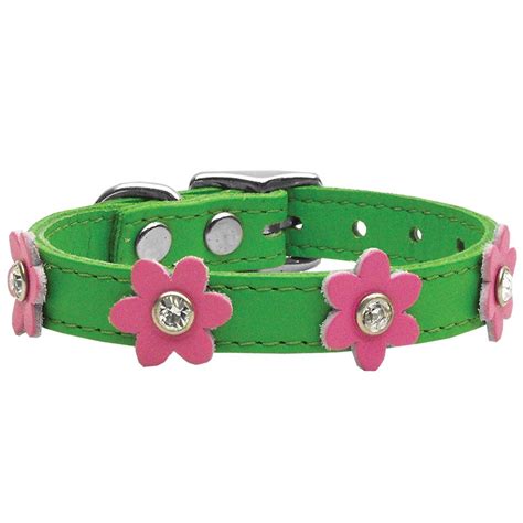 Flower Emerald Green Leather Dog Collar - Pin... | BaxterBoo