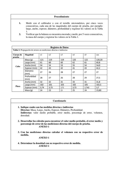 SOLUTION Propagaci N De Errores En Mediciones Directas E Indirectas