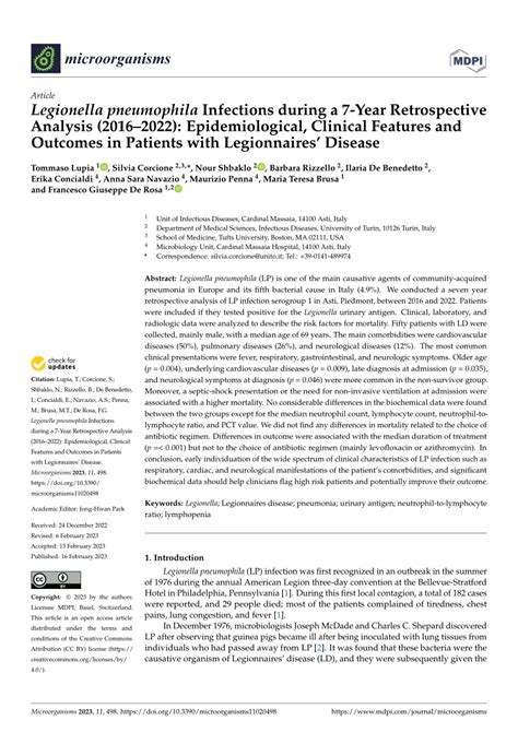 Pdf Legionella Pneumophila Infections During A 7 Year Retrospective Analysis 2016 2022